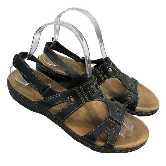 Collections by Clarks Womens 7.5 Leisa Slingback Flats 60979960 Black Open Toe - Picture 1 of 16